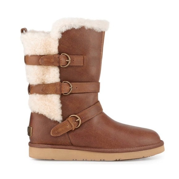 UGG Shoes - UGG | Becket Leather & Shearling Mid Calf Buckled Boots in Chestnut | Sz 9